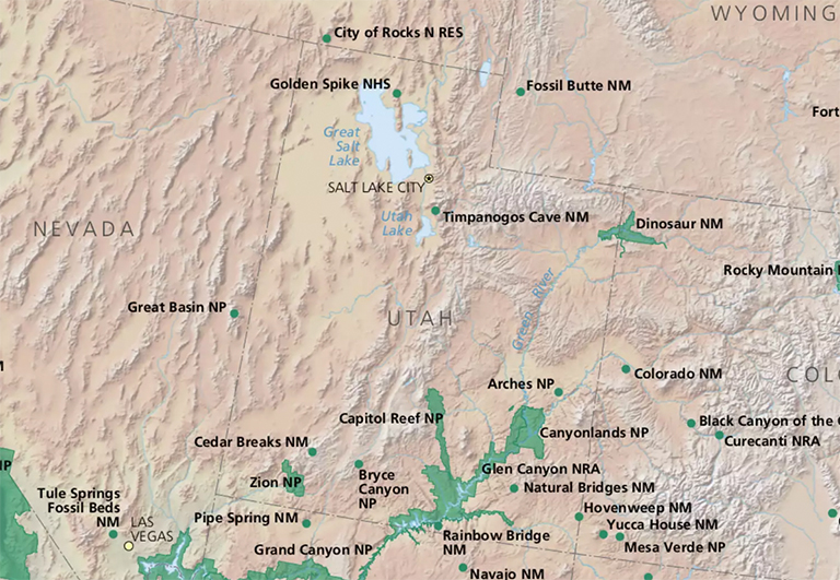 國家公園管理局在猶他州的國家公園地圖